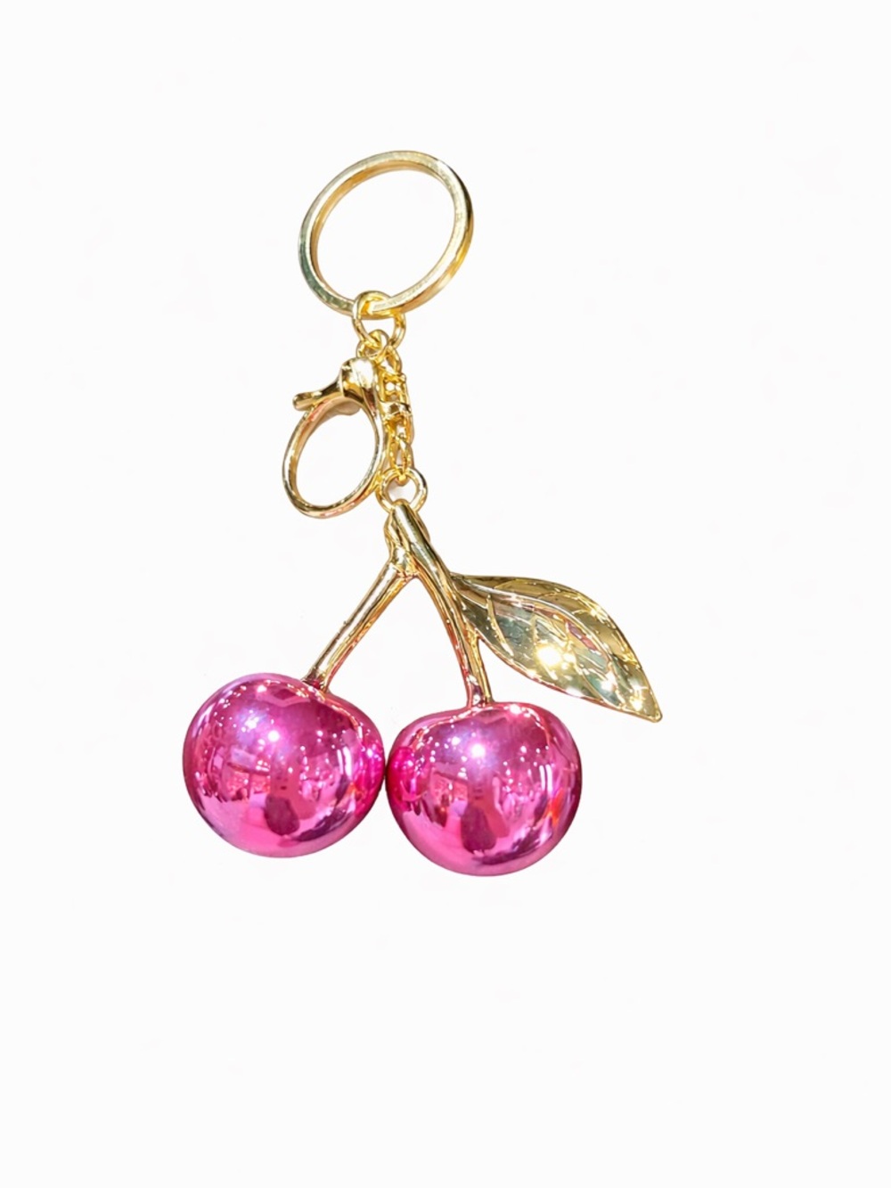 Gold Cherry Keychain with Pink Cherry Charms